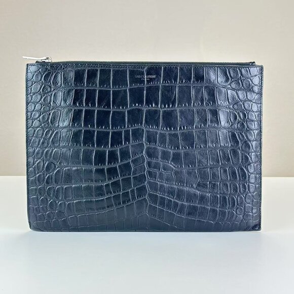 Yves Saint Laurent Black Crocodile Leather Clutch - Picture 1 of 7